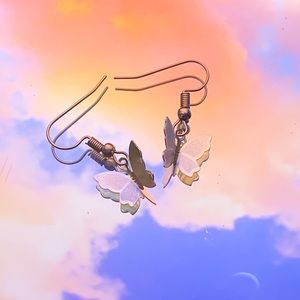 Handmade Dangly Silver Butterfly Earrings